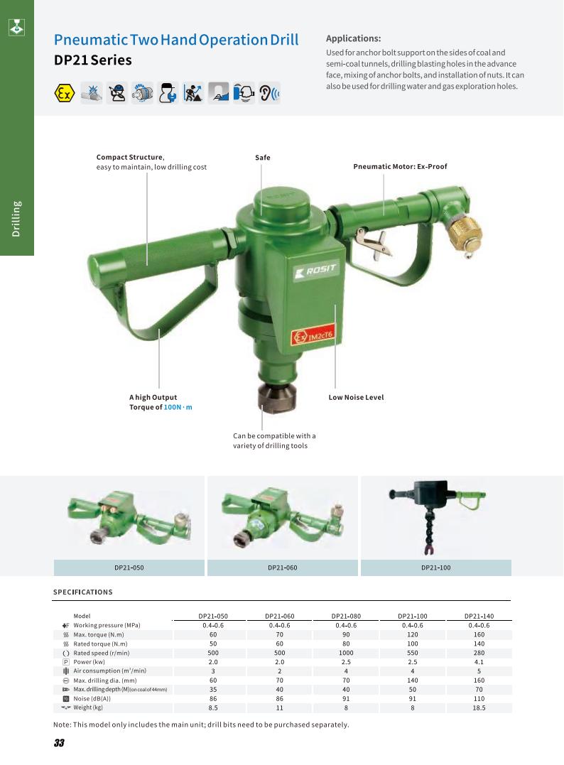 ROSIT Two Hand Operation Drill Pneumatic and emulsion